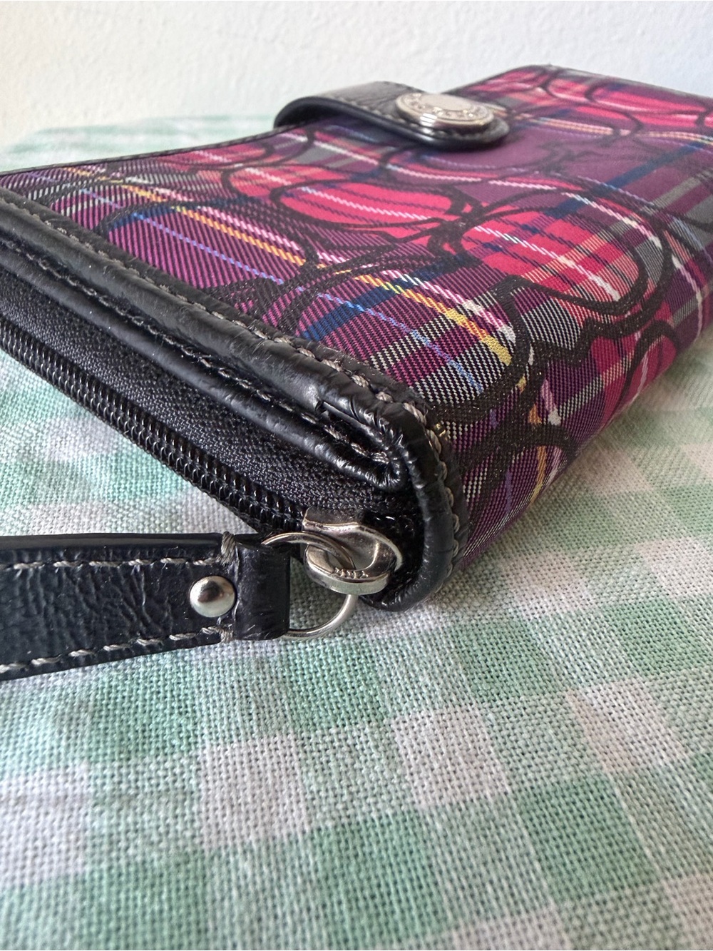 BUNDLE Coach Poppy Tartan Purple and Pink Plaid Tote Bag and Wallet Set F15229 - Picture 11 of 15